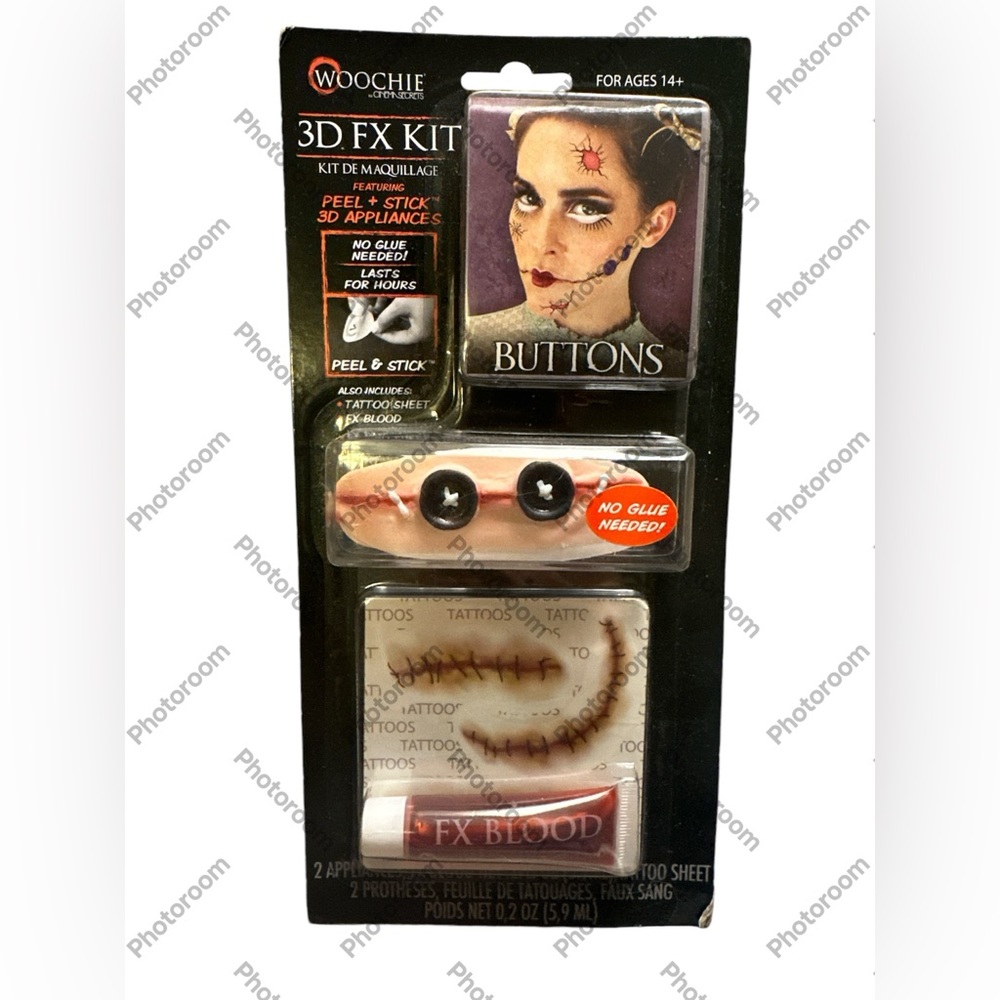 Woochie 3D FX Kit Halloween Costume Makeup Button Rag Doll Stitch Button Face